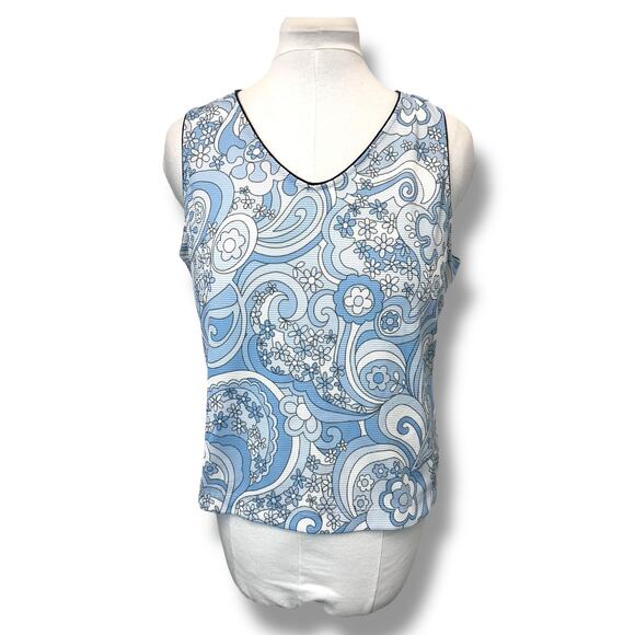 Tail Activewear Women’s V Neck Retro Hippy Chic Active Tank Top Blue Floral L - Picture 1 of 10